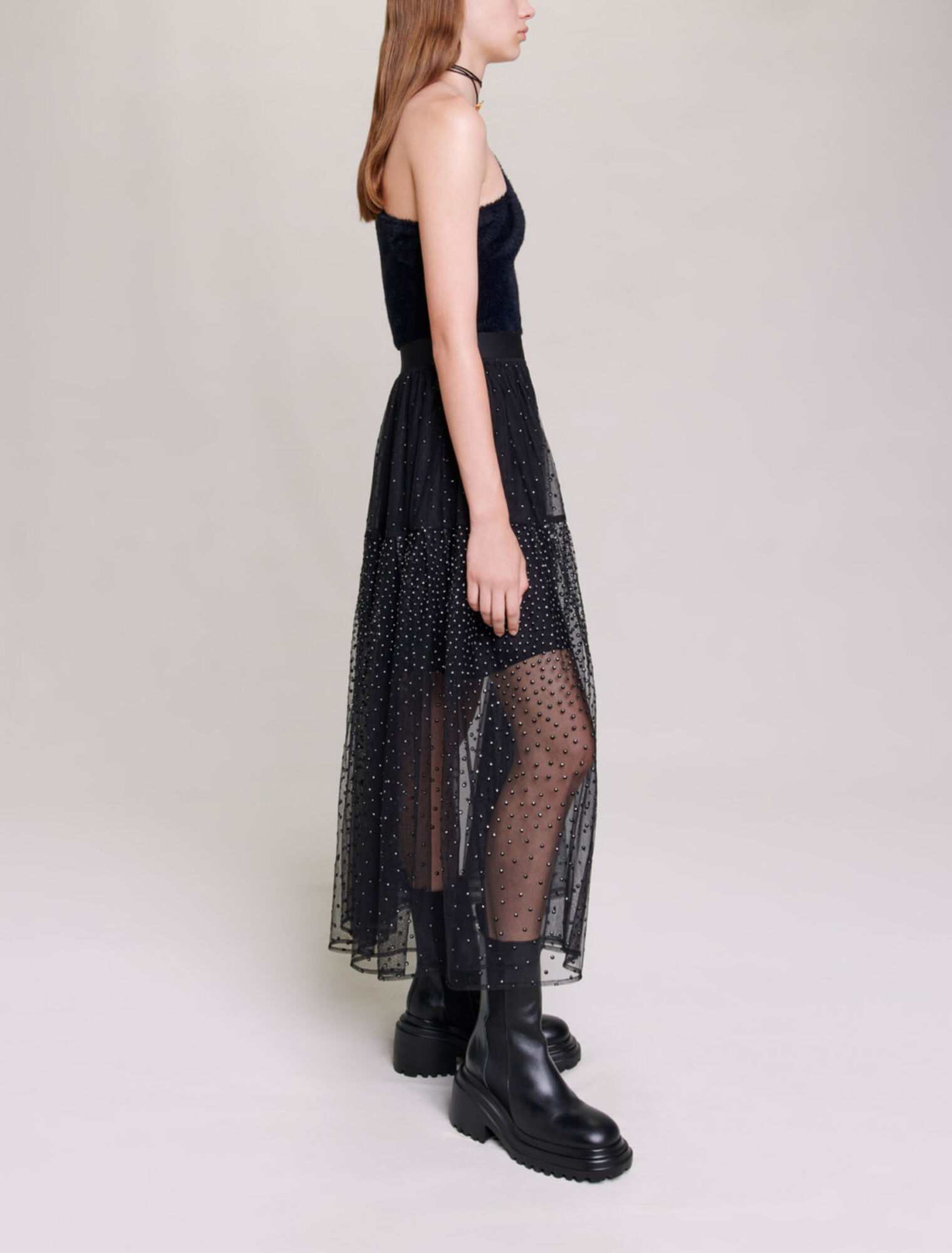 Gonna lunga in tulle a pois glitter