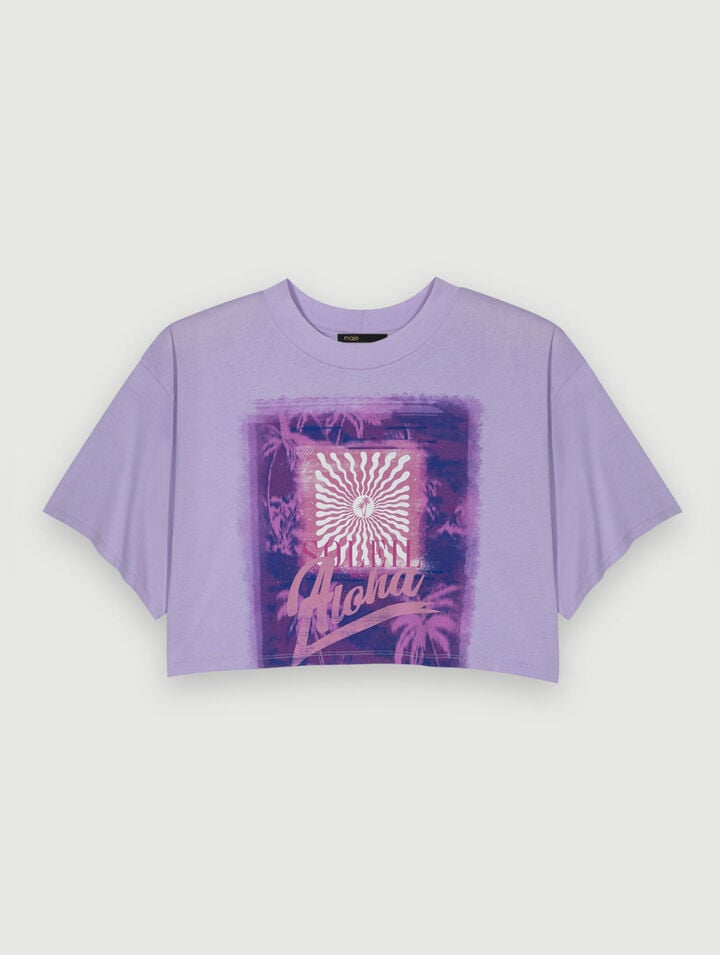 T-shirt cropped con stampa palme
