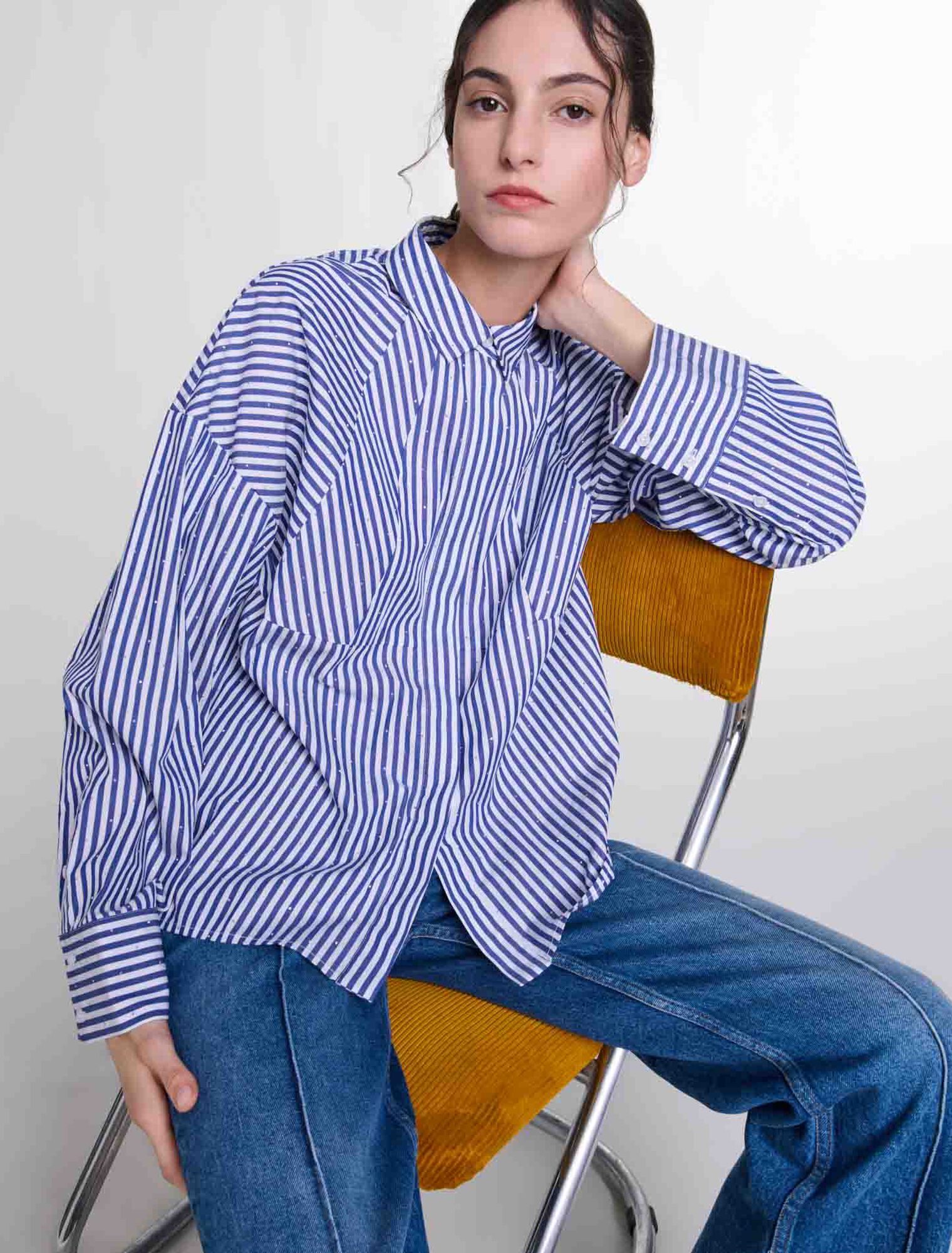 Camicia a righe con strass