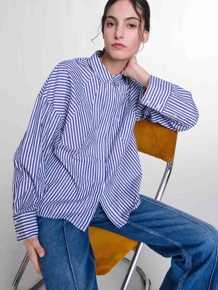 Camicia a righe con strass