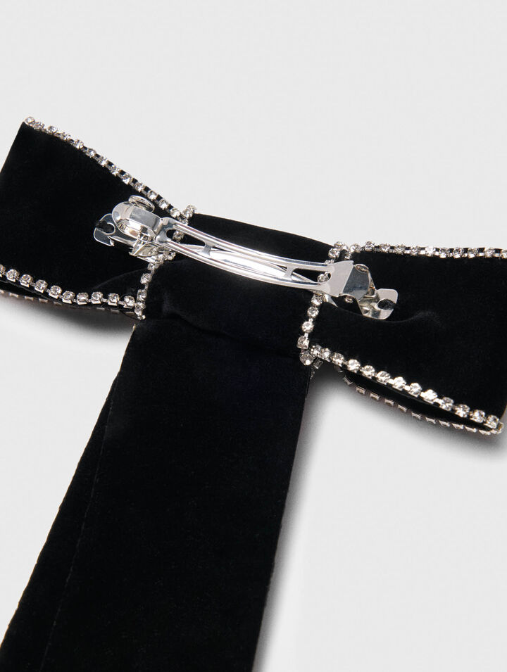 Fermaglio con fiocco in velluto e strass