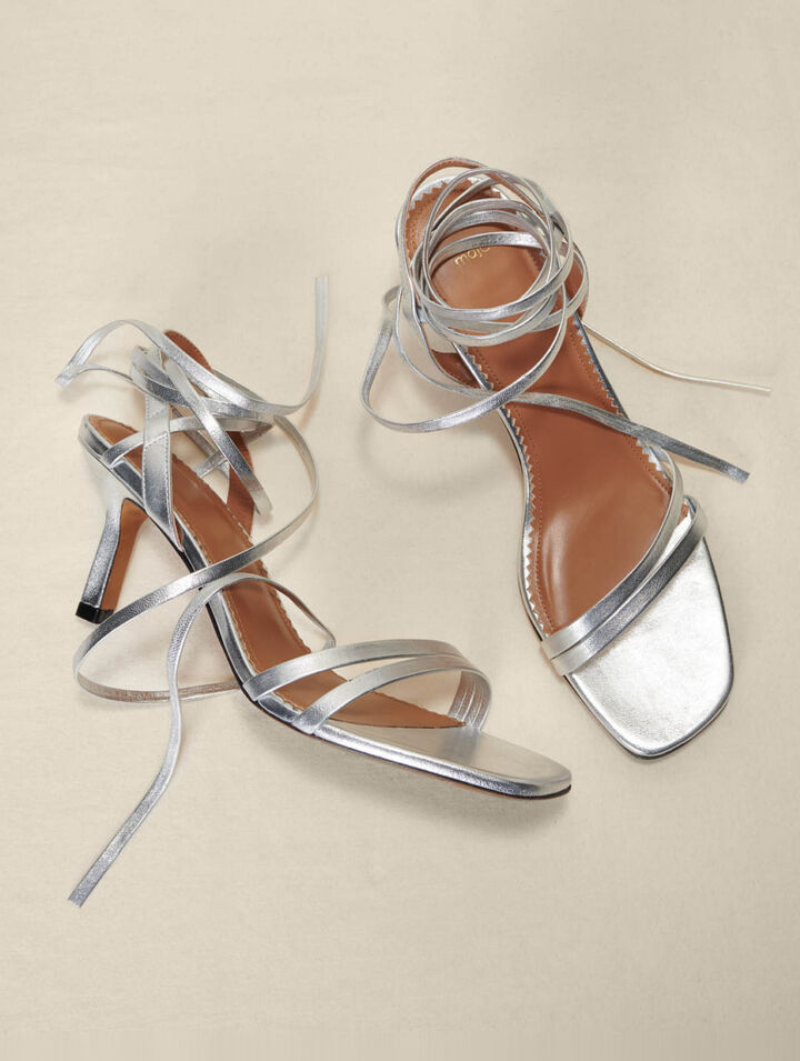 Sandali stringati in pelle argentata