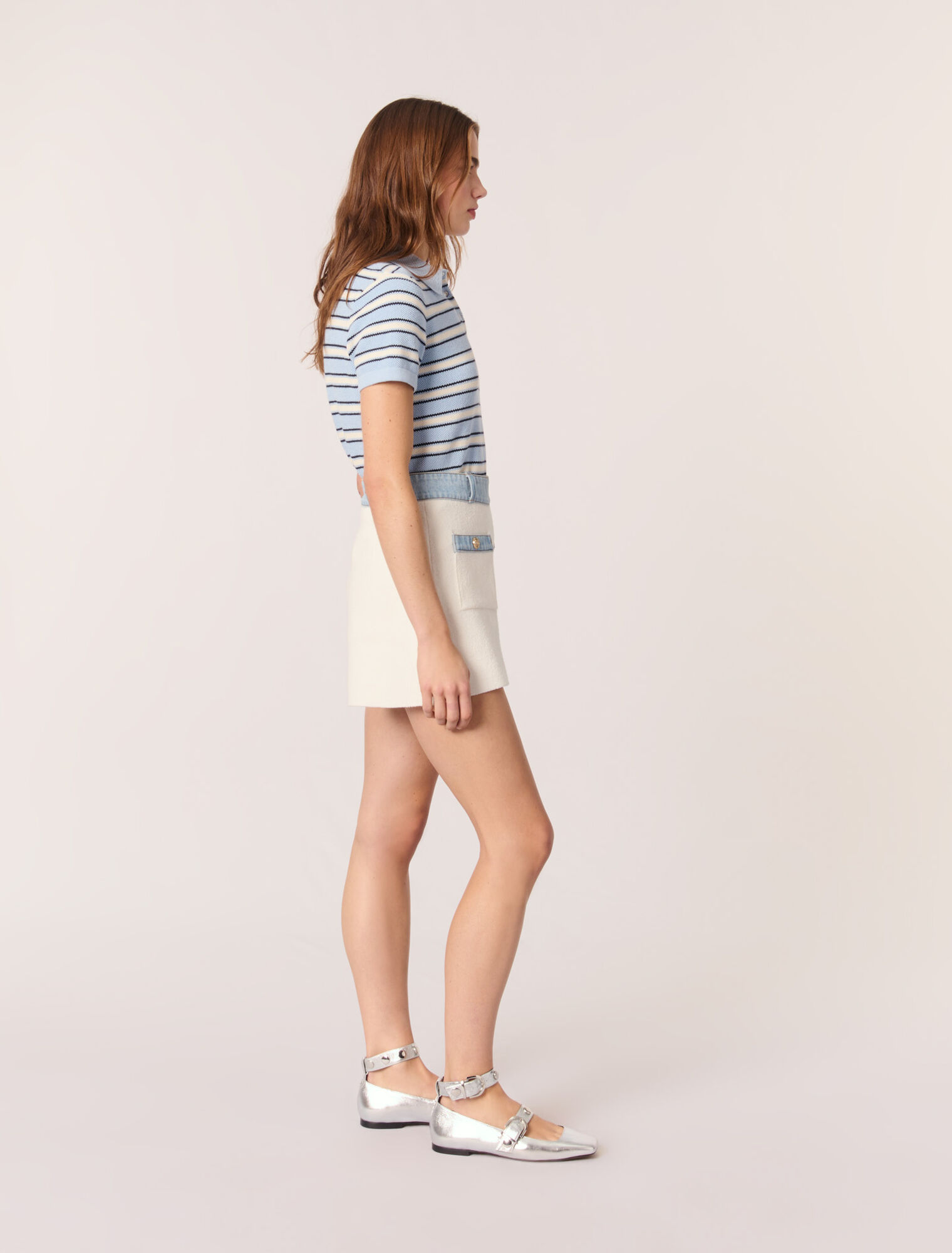 Shorts in maglia passamano in denim
