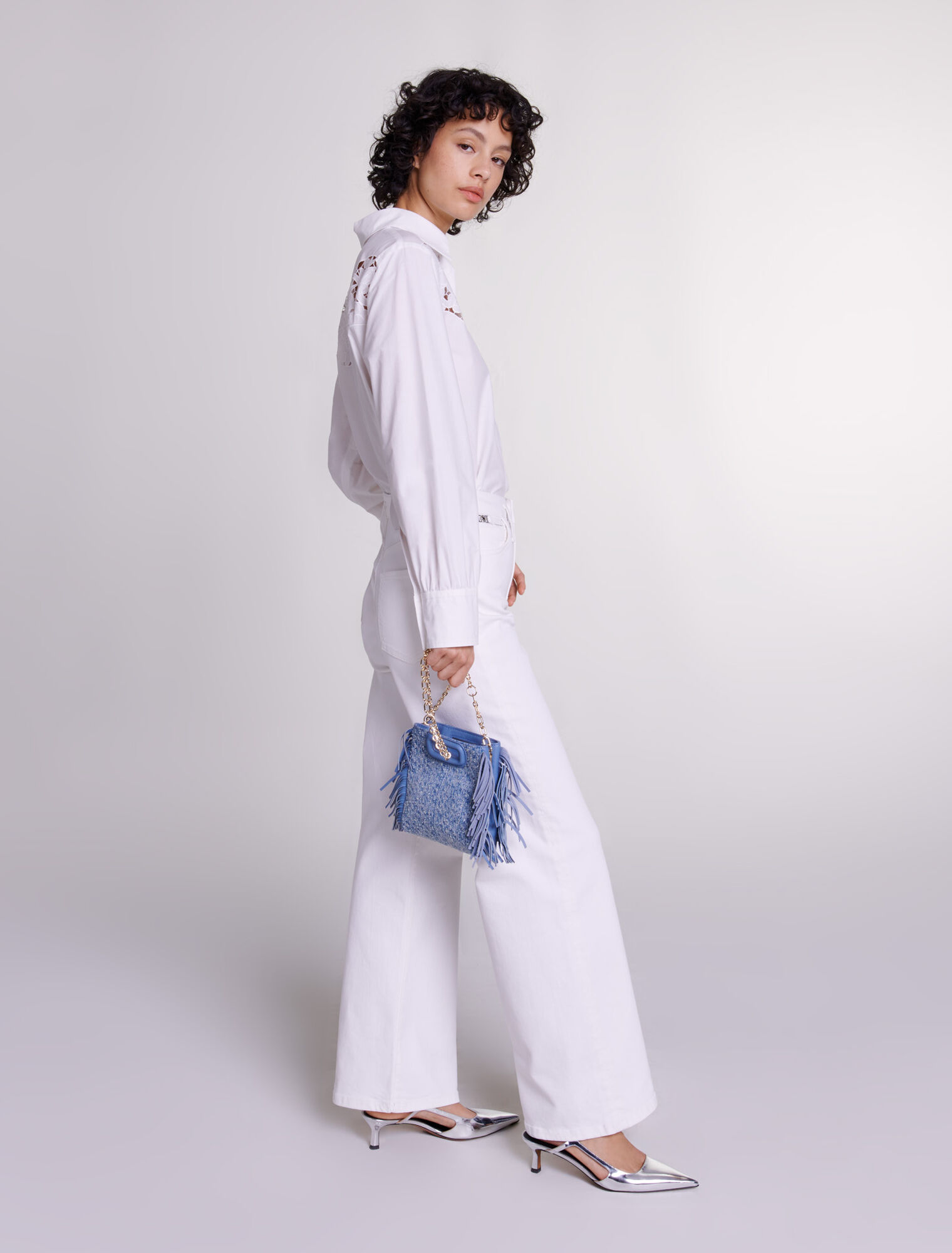 Borsetta M in tela denim e strass