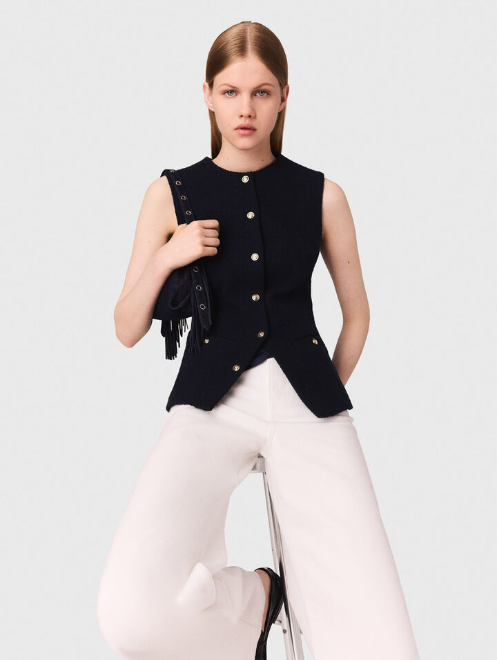 Giacca lunga in tweed senza maniche