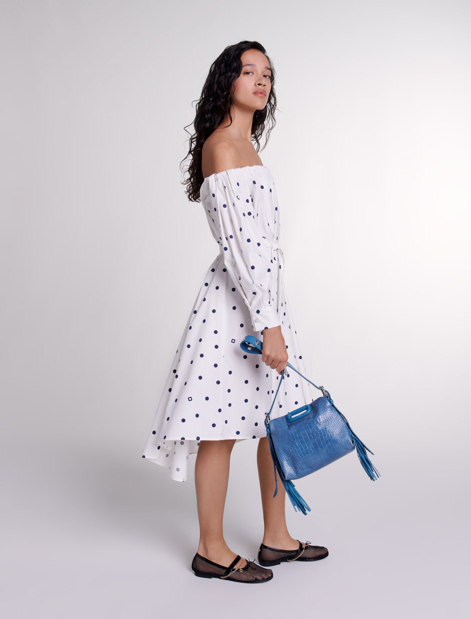 Abito chemisier con scollo bardot 