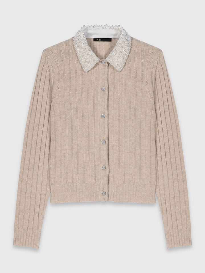 Cardigan con col perlato rimovibile