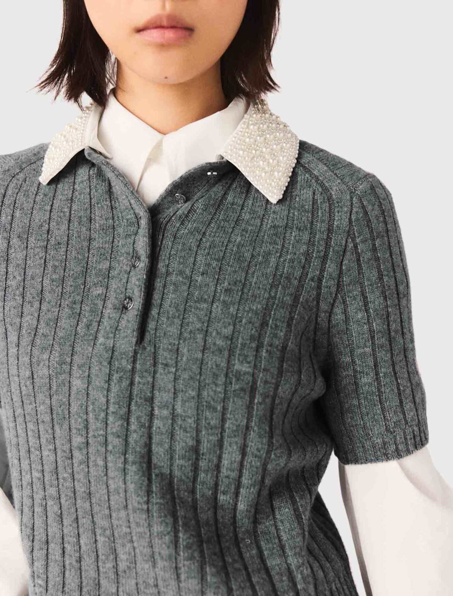 Pullover collo perlato rimovibile