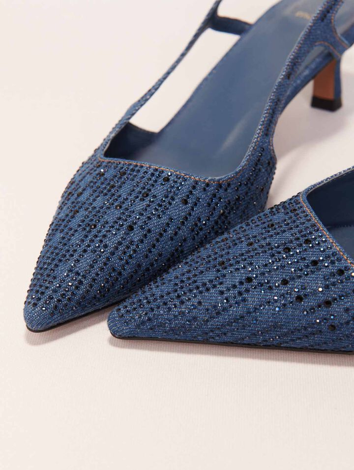 Décolleté slingback denim strass