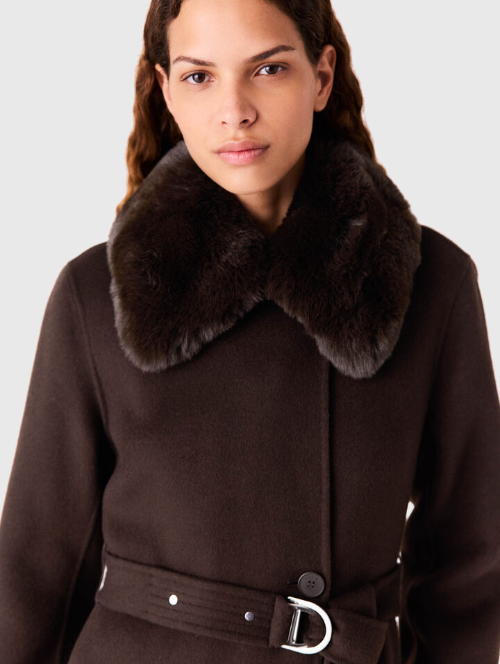 Cappotto lungo collo ecopelliccia