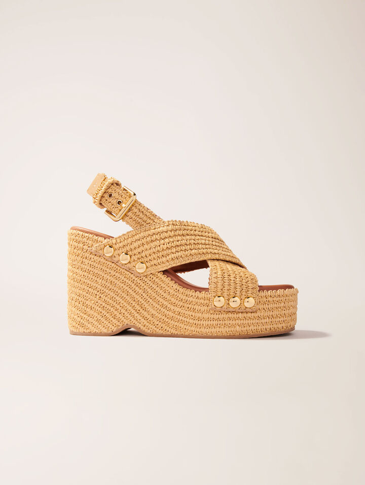 Sandali con zeppa in simil rafia