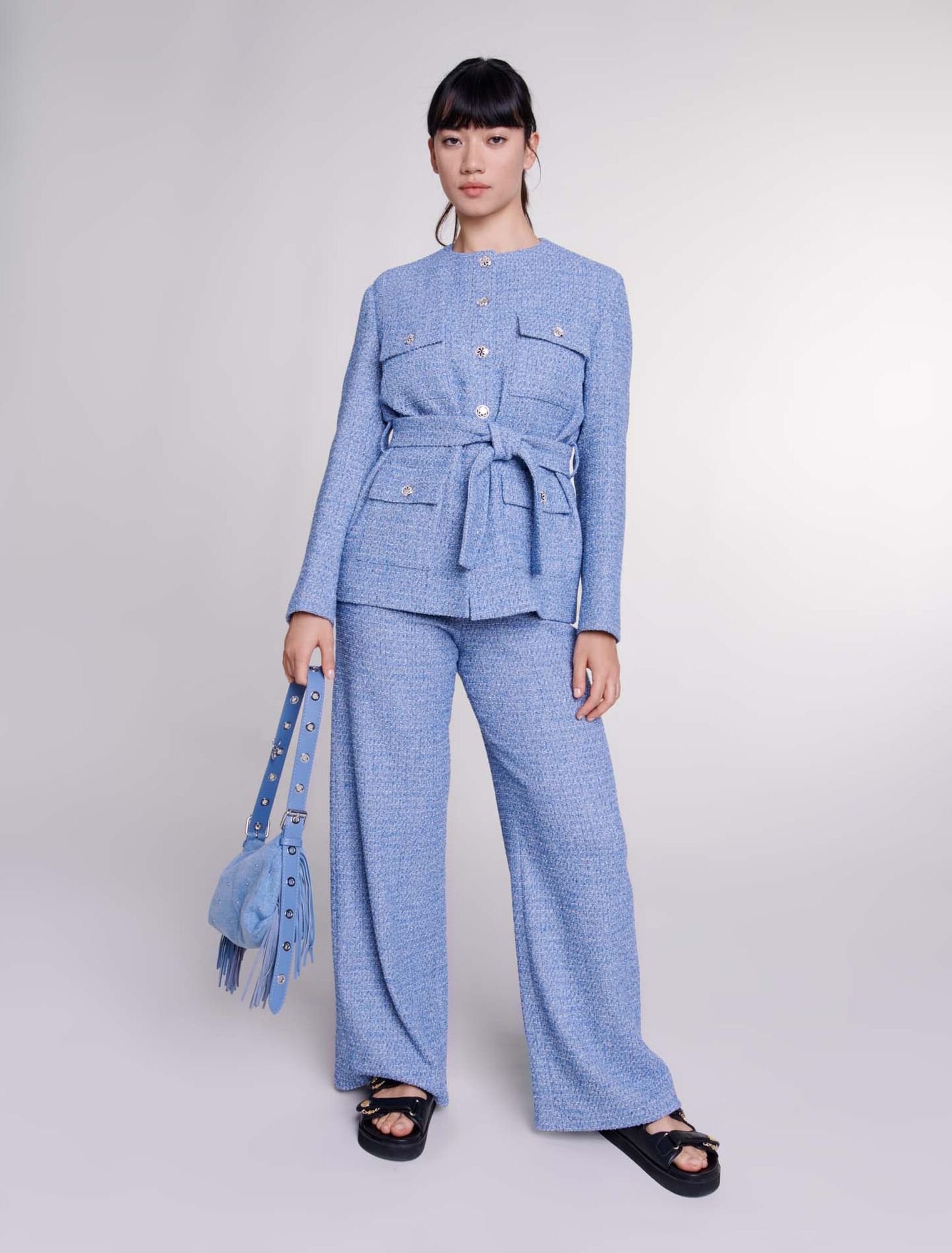 Giacca con cintura in tweed