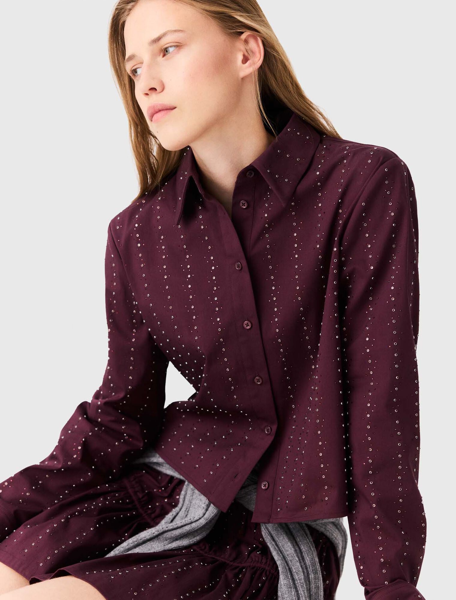 Camicia corta in cotone con strass