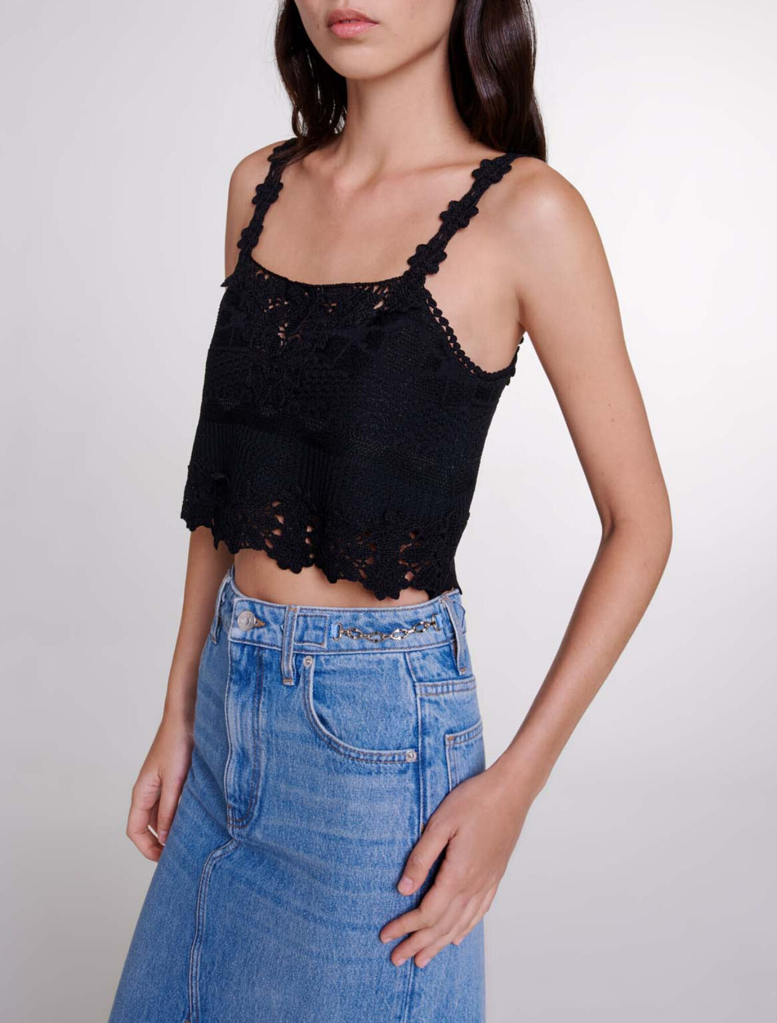 Top corto decorato con guipure