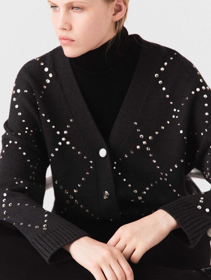 Cardigan a quadri con strass
