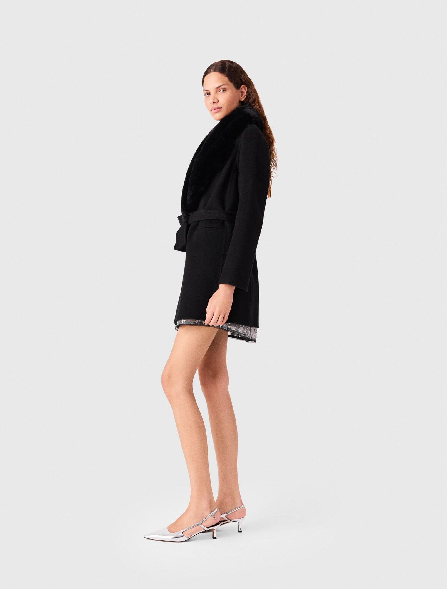 Cappotto lungo collo ecopelliccia
