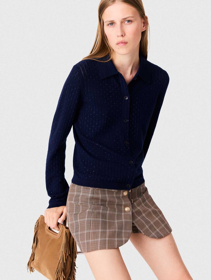Cardigan con colletto polo strass
