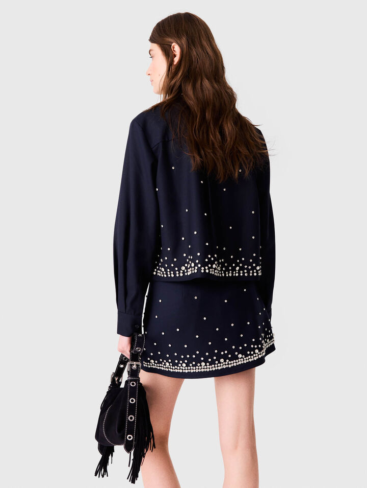 Camicia corta ricamata con strass