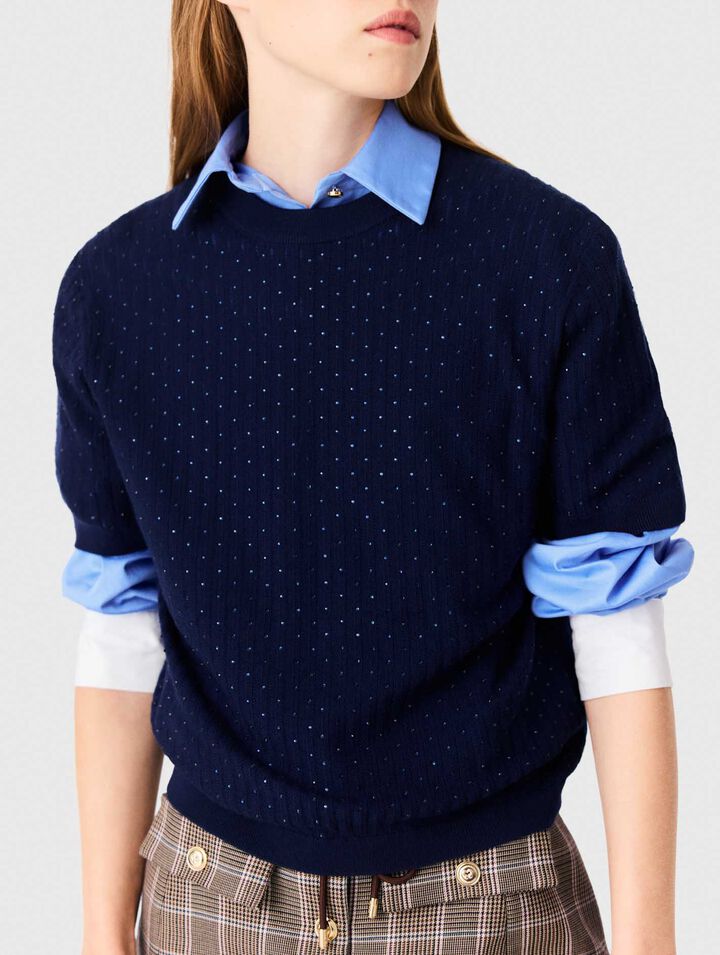 Pullover con strass tono su tono