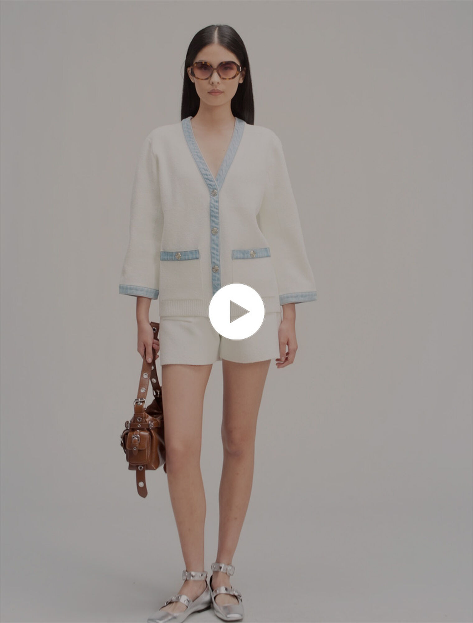 Cardigan lungo con dettagli denim