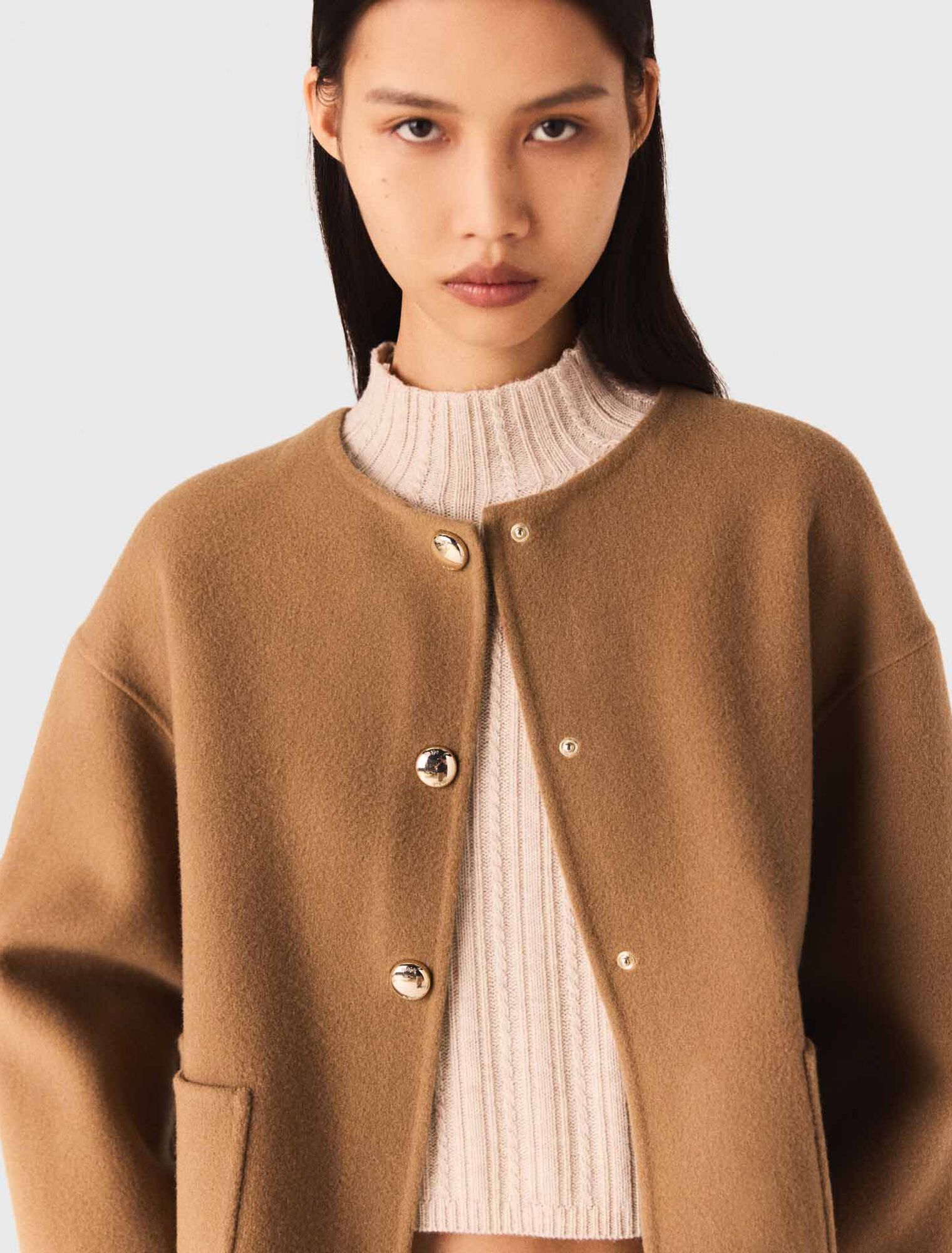 Cappotto double face collo in pelle