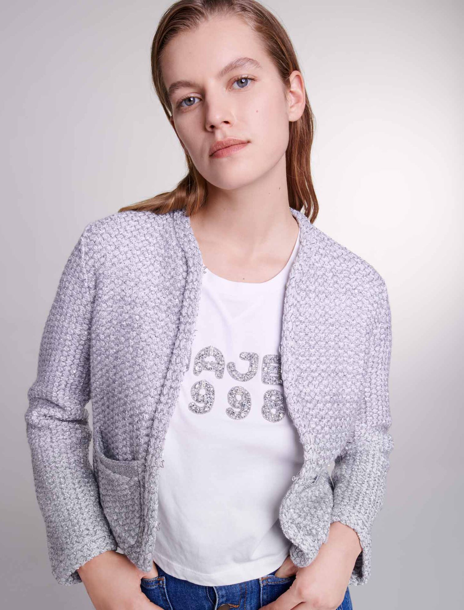 Cardigan in maglia effetto tweed