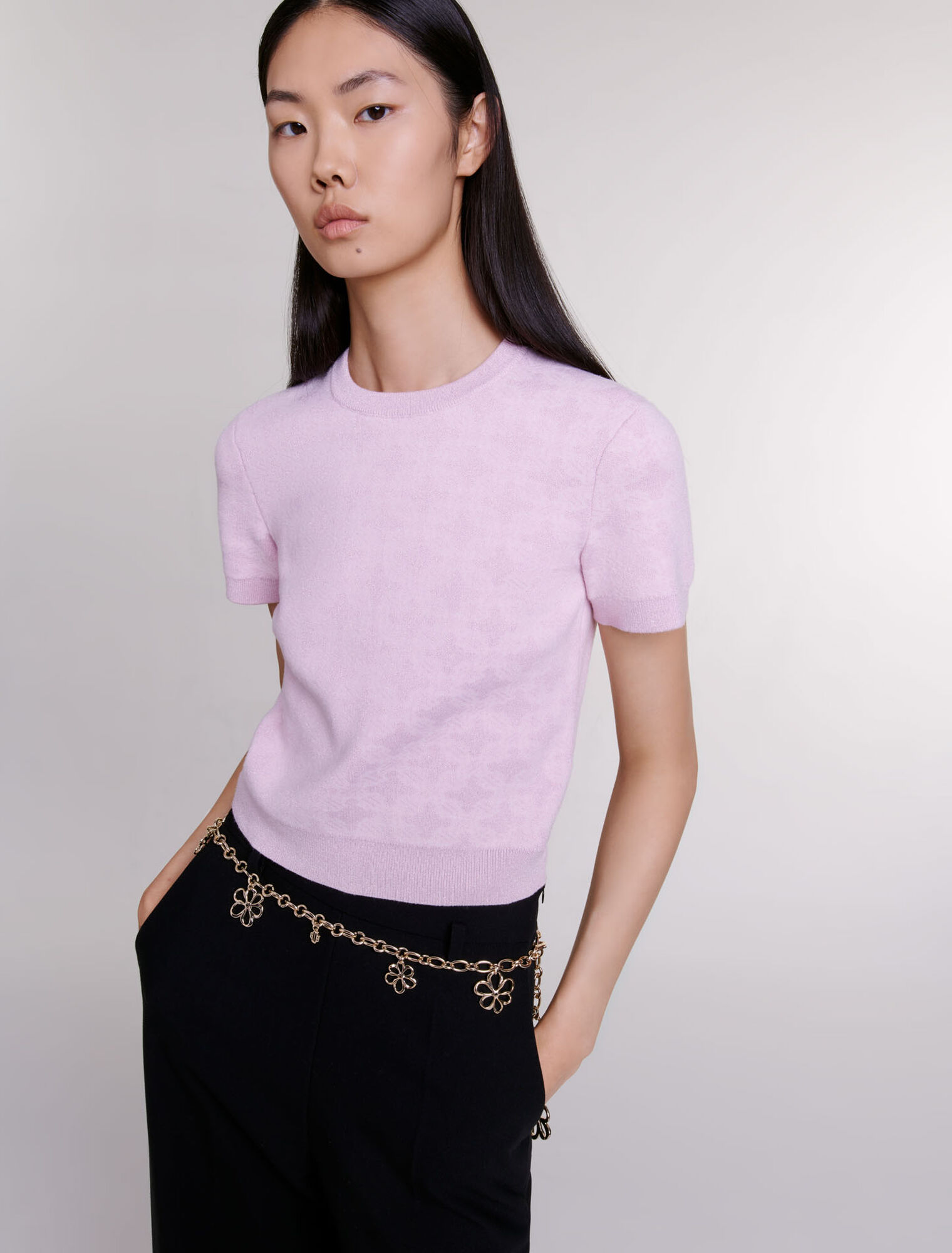 Maglione corto in maglia jacquard