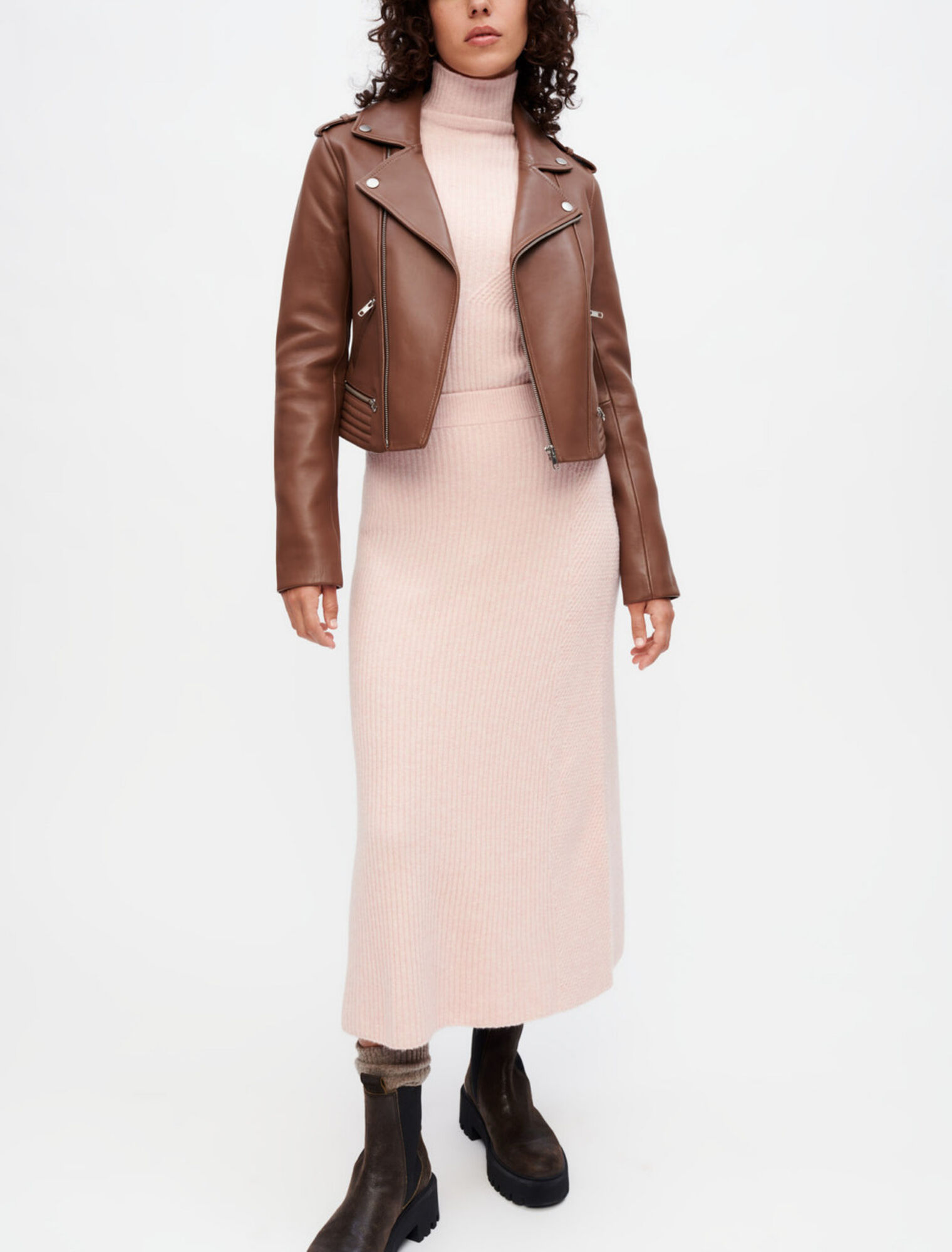Giacca stile biker in pelle cammello