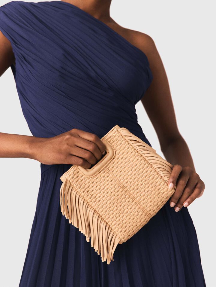 Borsa M Mini tessuto effetto rafia