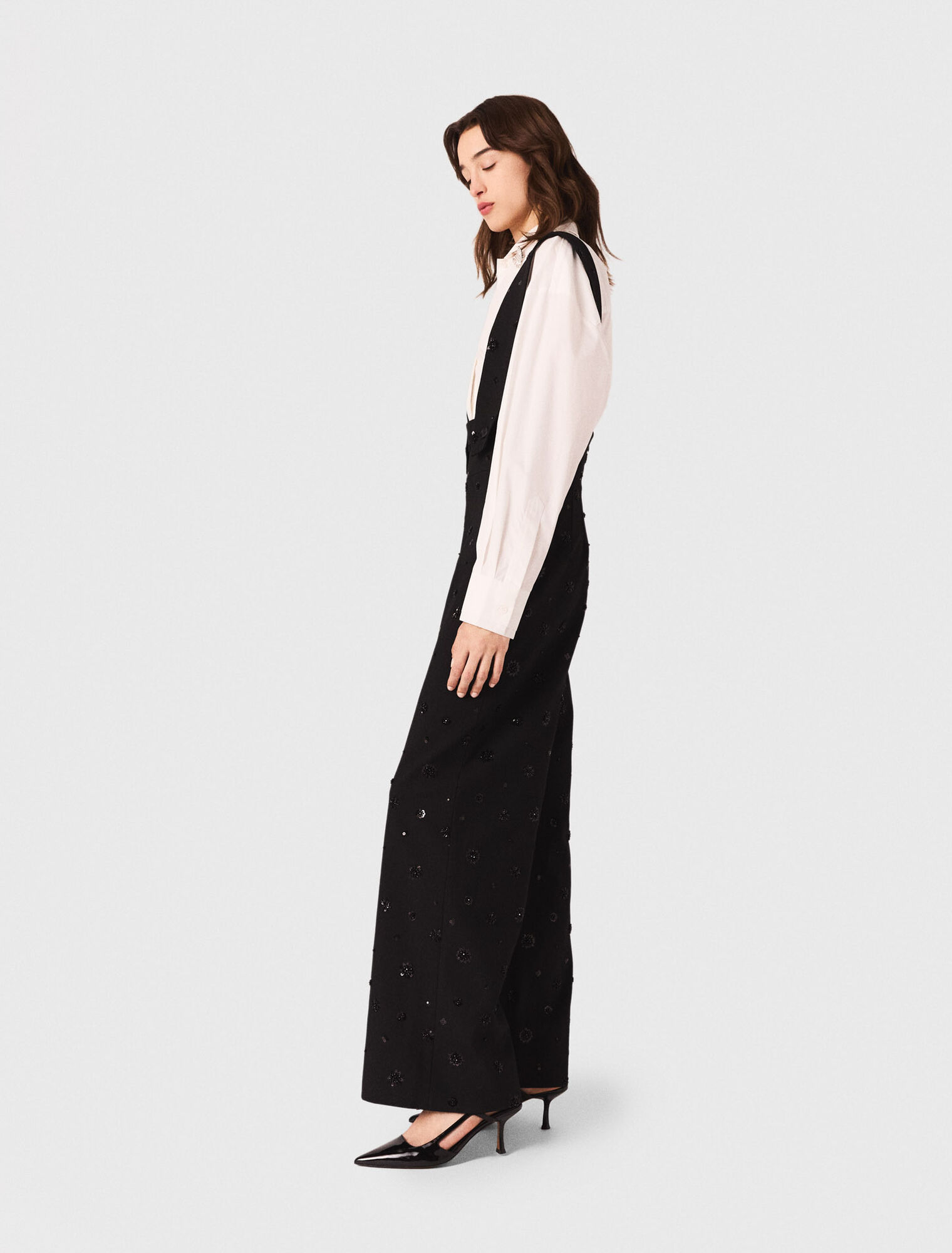 Pantaloni ricamati con bretelle