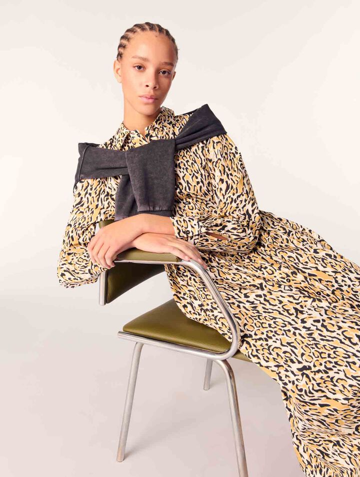 Abito midi con stampa leopardata