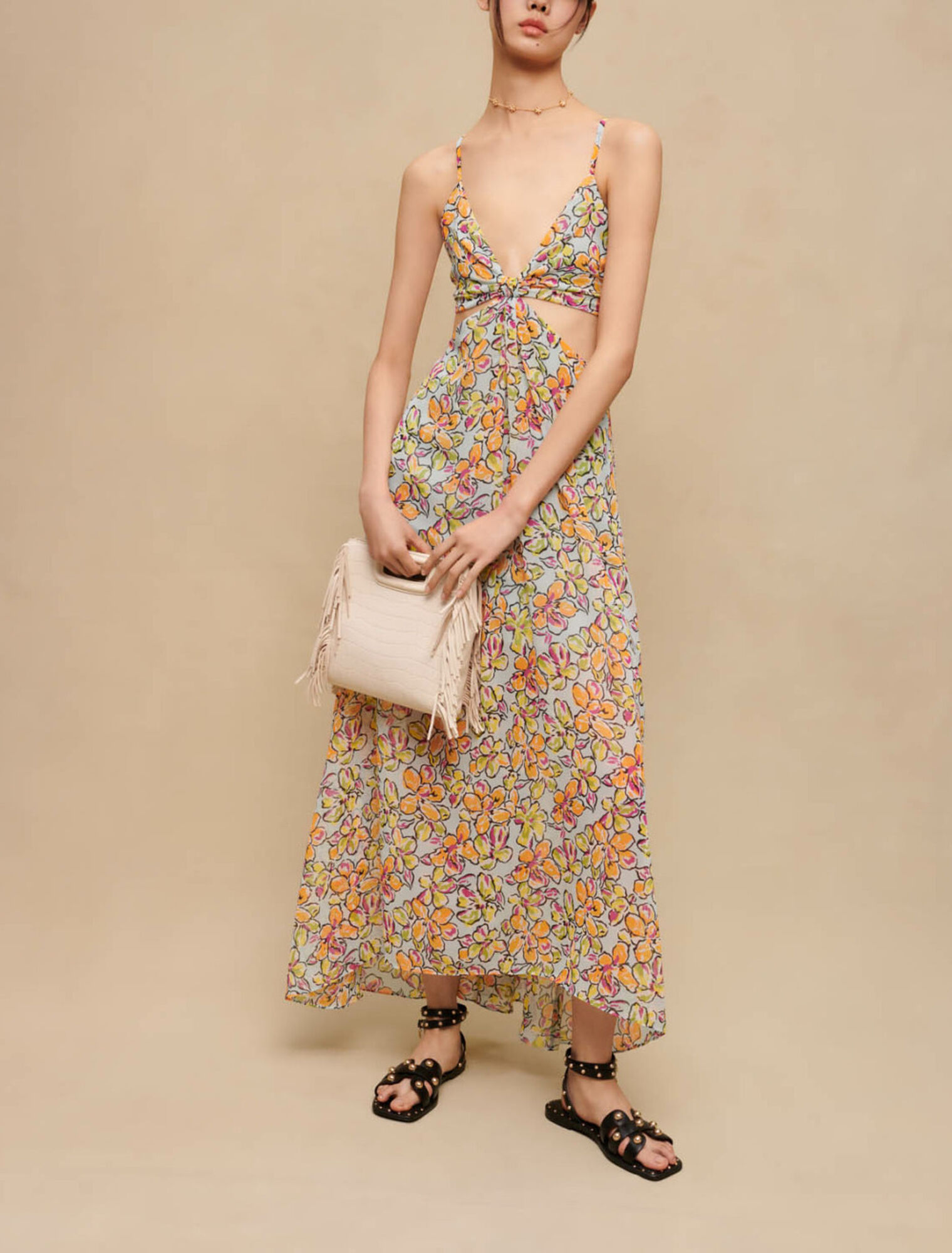 Maxi abito cut-out floreale