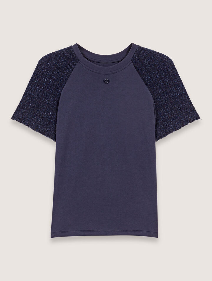 T-shirt con maniche in tweed