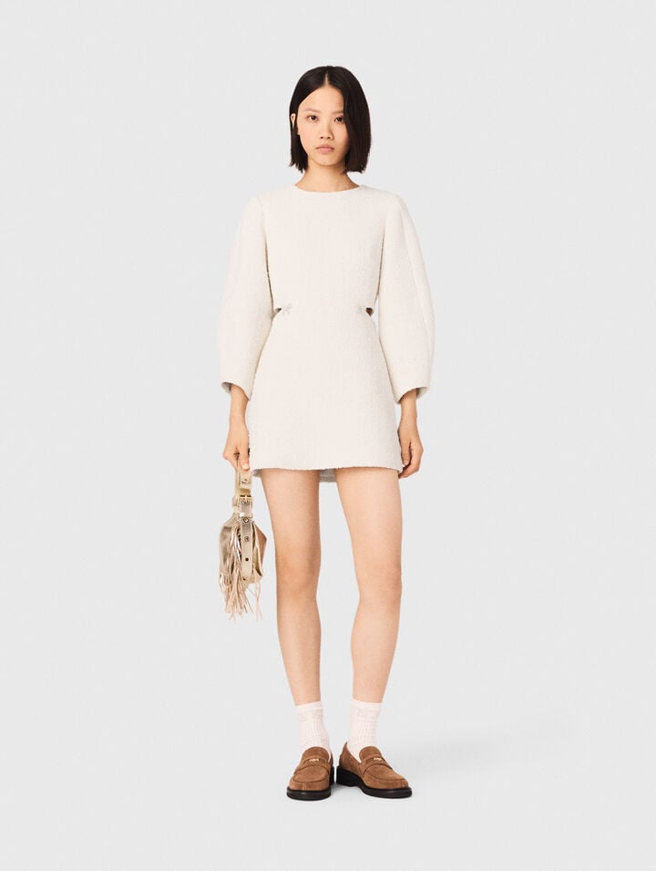 Abito corto tweed maniche a sbuffo