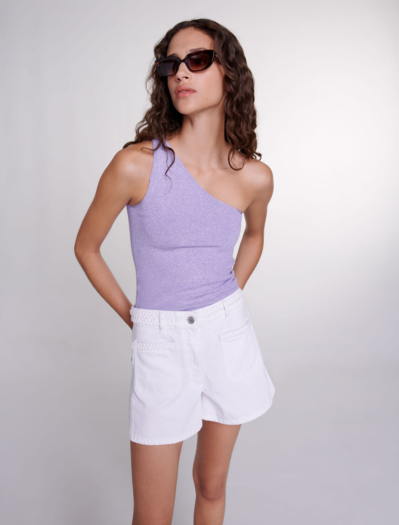 Top corto asimmetrico metallizzato