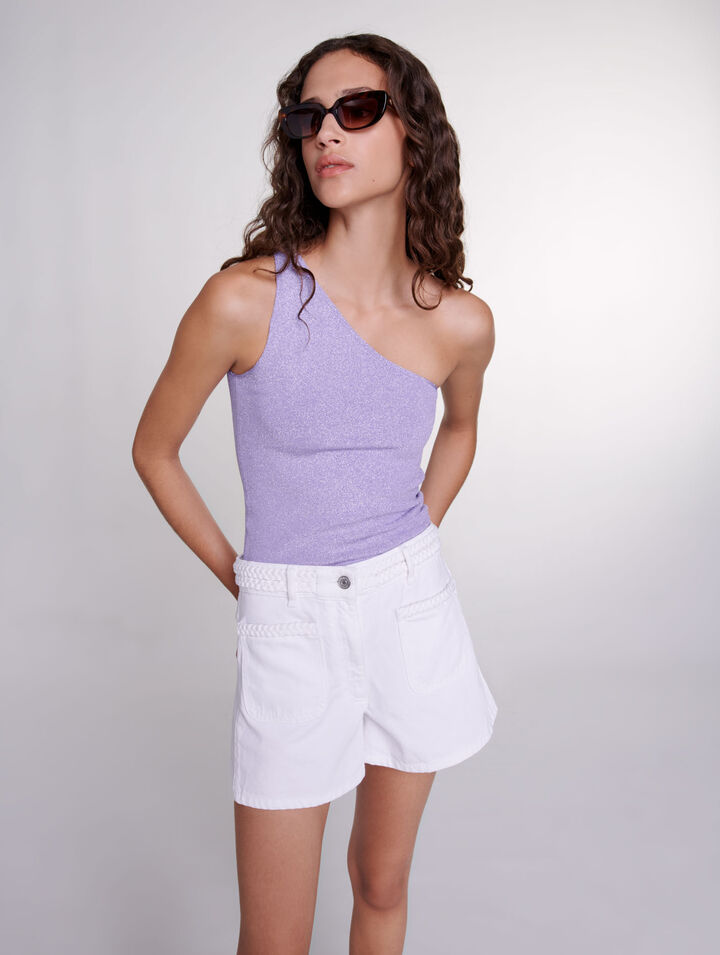 Top corto asimmetrico metallizzato