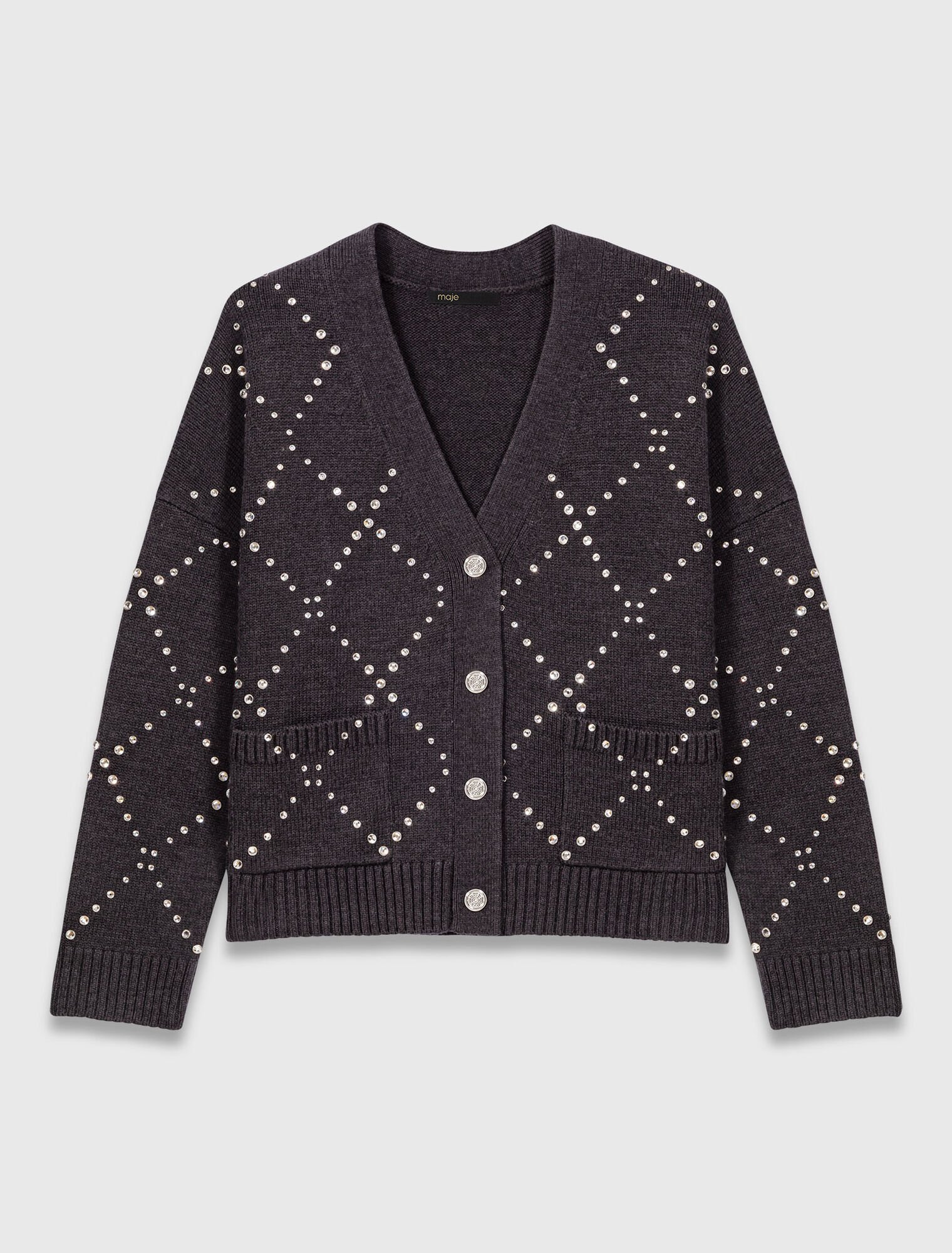 Cardigan a quadri con strass