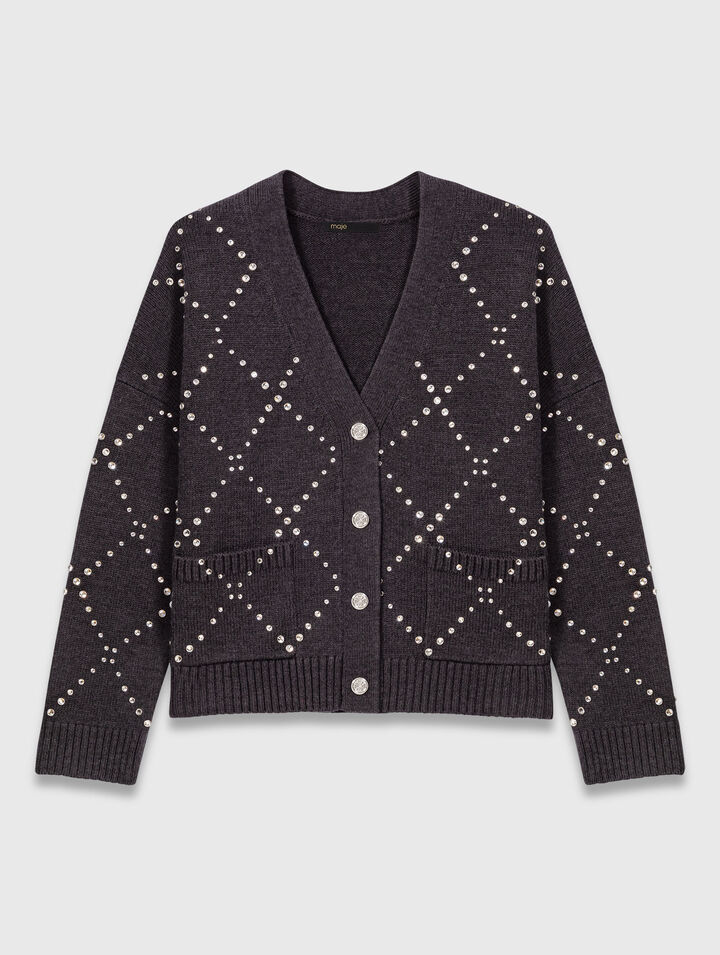 Cardigan a quadri con strass