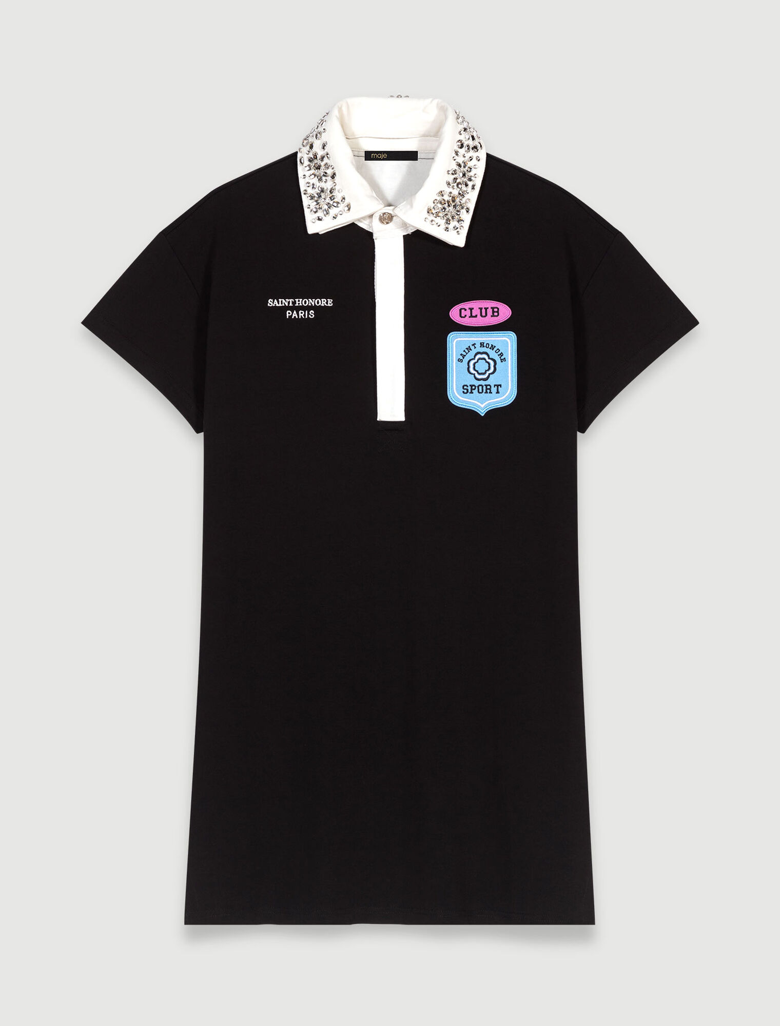 Abito polo con ricami e strass