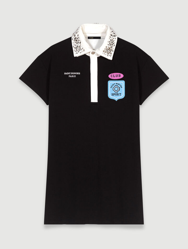 Abito polo con ricami e strass