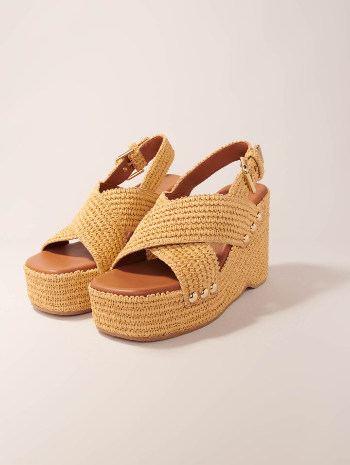 Sandali con zeppa in simil rafia