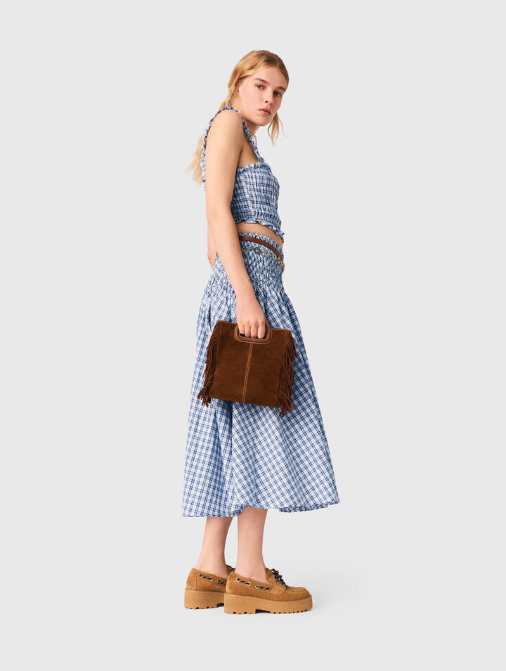 Top punto smock in cotone strassato