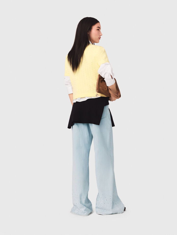 Cardigan a girocollo con strass