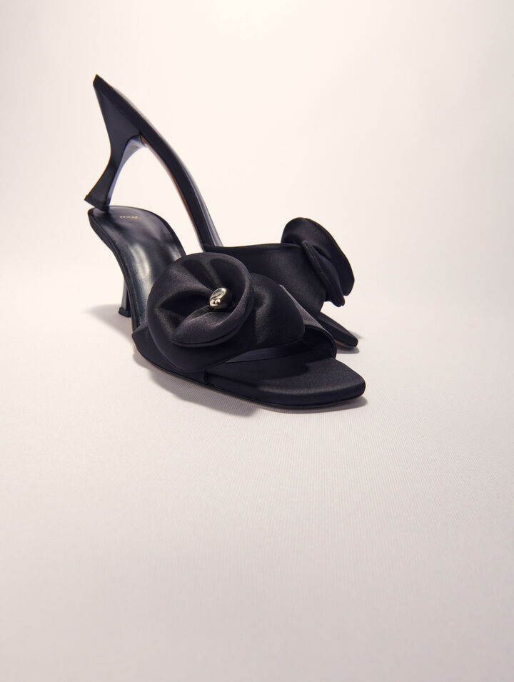 Mules in tessuto con fiore in raso