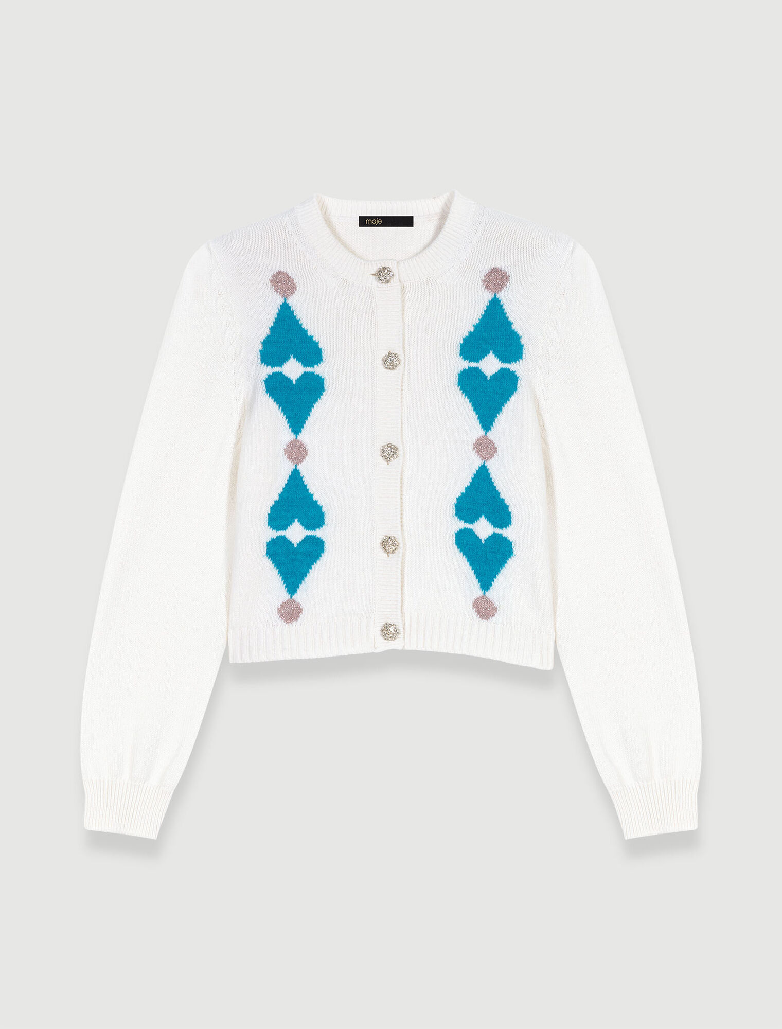 Cardigan corto con cuori e strass