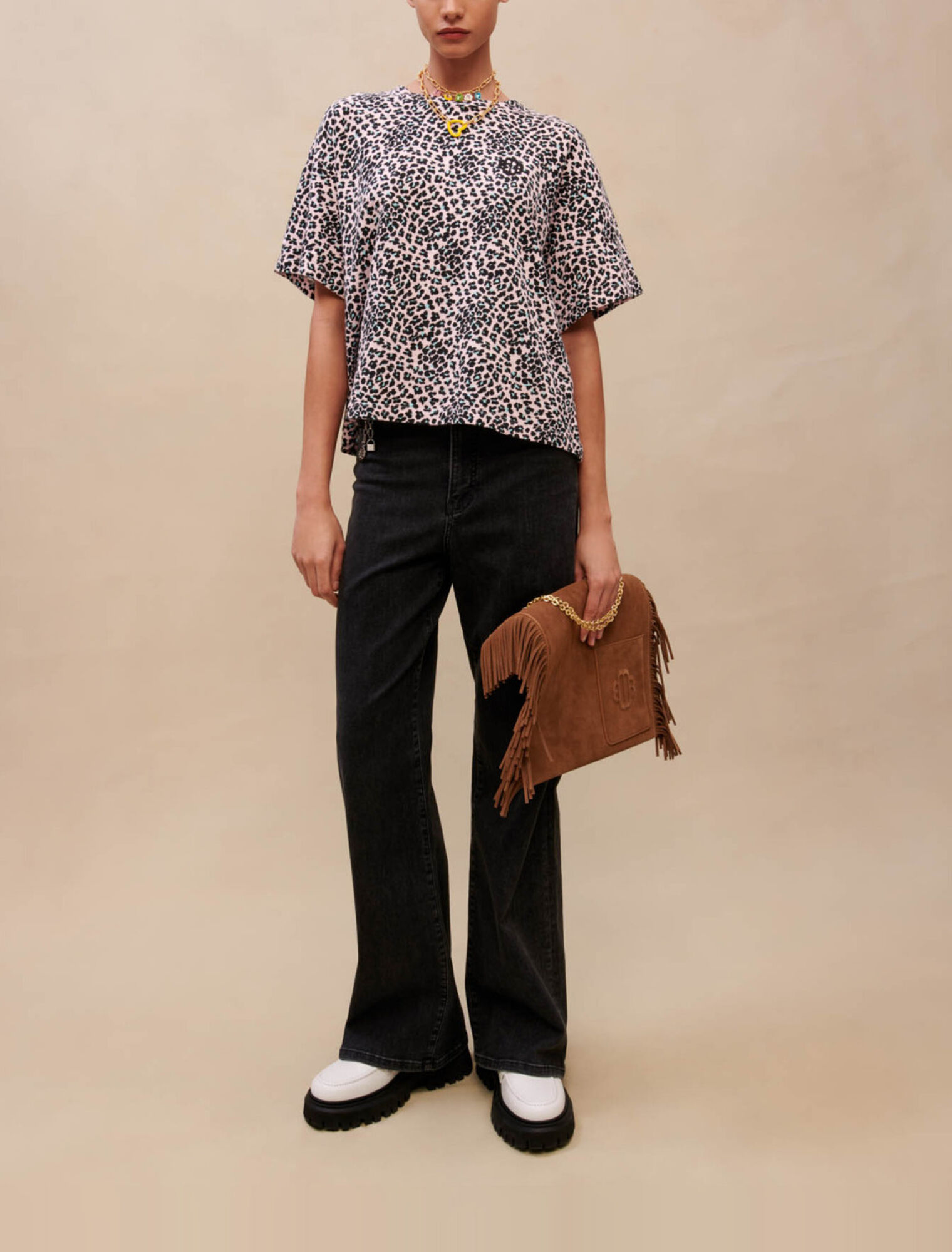 T-shirt in cotone con stampa leopardo