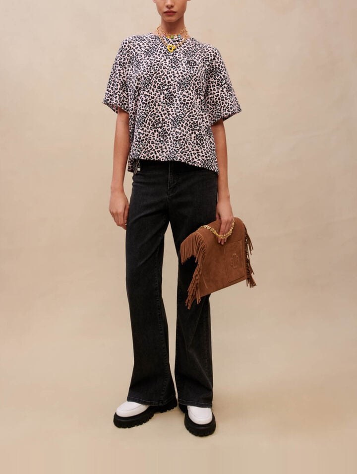T-shirt in cotone con stampa leopardo