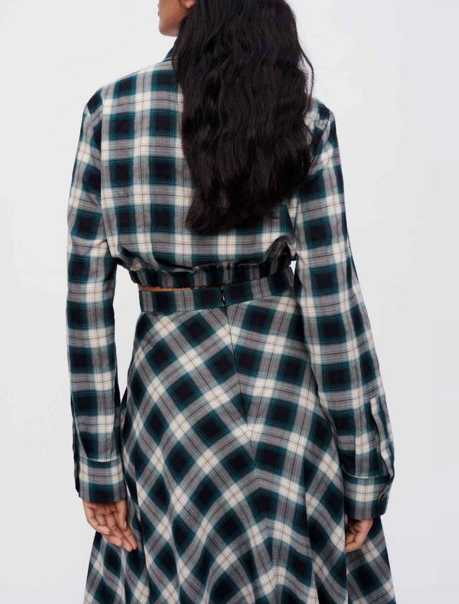 Camicia cropped a quadri in cotone