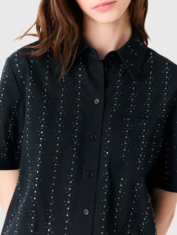 Camicia corta in cotone con strass