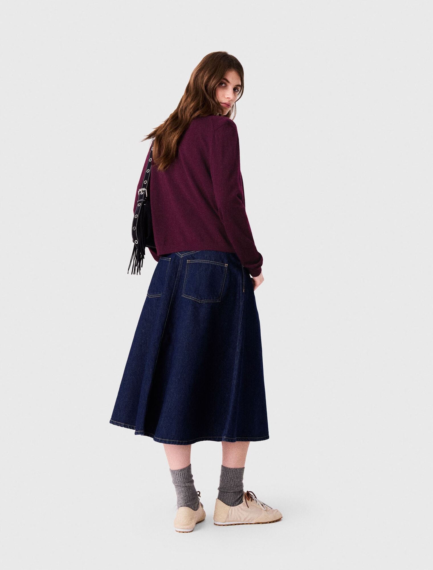 Gonna midi svasata in denim